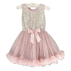 Popatu Girls Kids Sequin Bow Ballerina Balletcore Dress Size M 5-6 Pink Like New